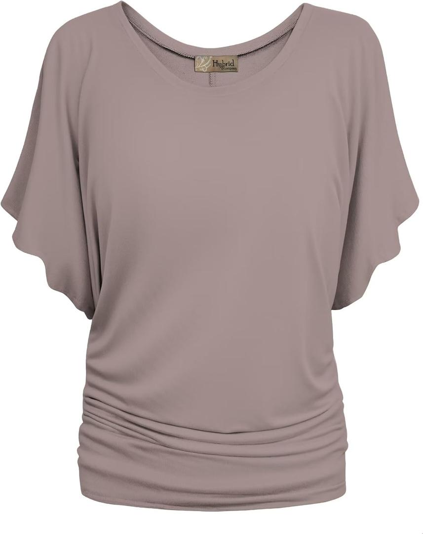 Hybrid & Company Womens Super Comfy Boat Neck Dolman Top Shirt (Small, Taupe)