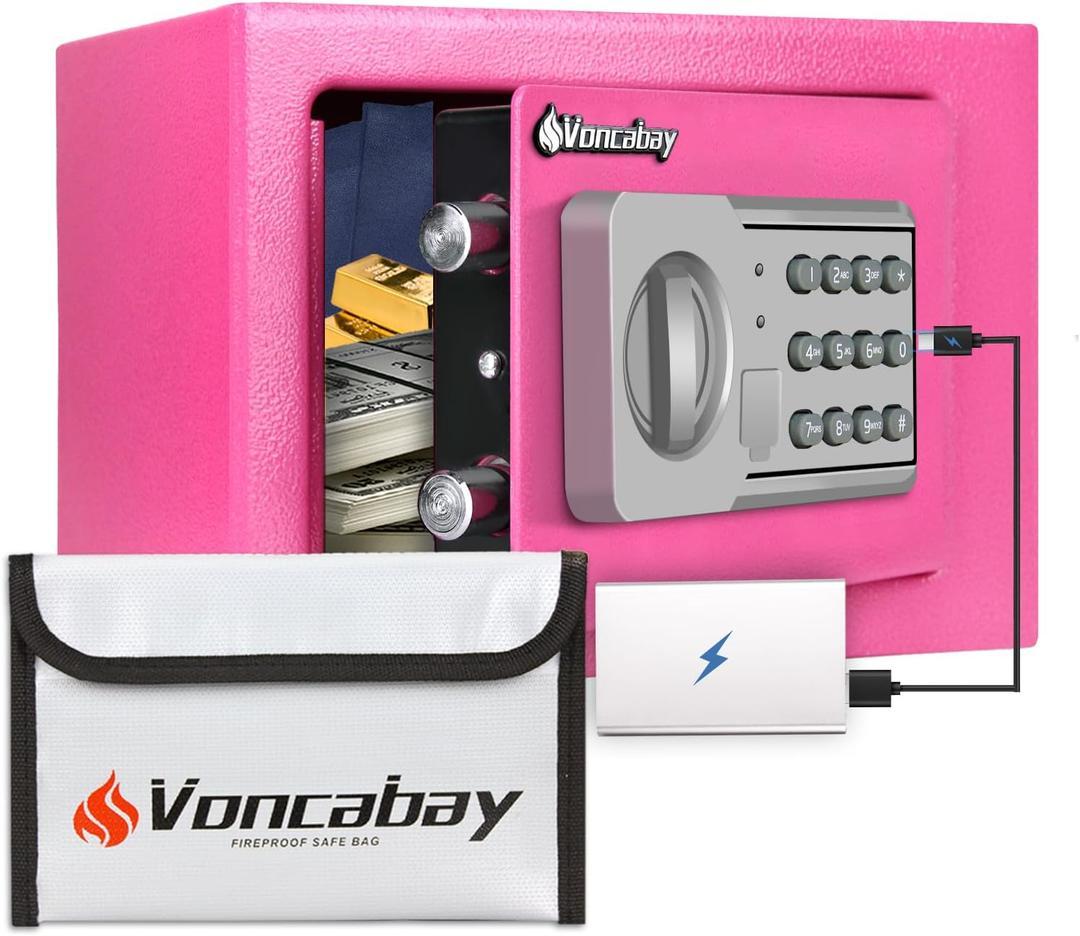 Voncabay Money Safe Box for Home with Sensor Light and Mute Function & Fireproof Security Safe Box with Emergency Power Outlet & with Digital Keypad-pink (0.23 Cubic Feet) Voncabay Money Safe Box for Home with Sensor Light and Mute Function & Fireproof Security Safe Box with Emergency Power Outlet & with Digital Keypad-pink (0.23 Cubic Feet)