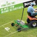PPOLB 48" Tow-Behind Dethatcher with 24 Spring Steel Tines, Pull Behind Lawn Tractor Mower Grass Rake for Yard, Garden, and Farm Care – Removes Thatch, Leaves, and Pine Needles-Green