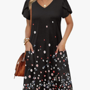 OFEEFAN Womens Summer Dresses 2025 Tulip Petal Short Sleeve V Neck Loose Swing Sundresses with Pockets Plain/Print XXL