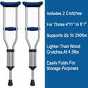 Carex Folding Aluminum Under Arm Crutches for Adults 4'11" to 6'1", 2 Lightweight Crutches Included, Universal for Walking, Walking Aid for Kids, Adults & Seniors, Includes Padded Underarm Cushions