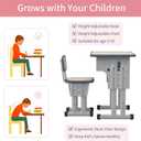 Cantonape Kids Desk and Chair Set, Height Adjustable, with Metal Hook Storage Drawer for Boys Girl Study Home School, Gray, 23.62" x 15.75" x [25.19"-29.92"] inches