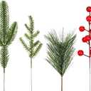 40Pcs Artificial Pine Needles Branches Greenery Faux Red Berry Picks Fake Flowers for DIY Wreath Xmas Embellishing Decorations