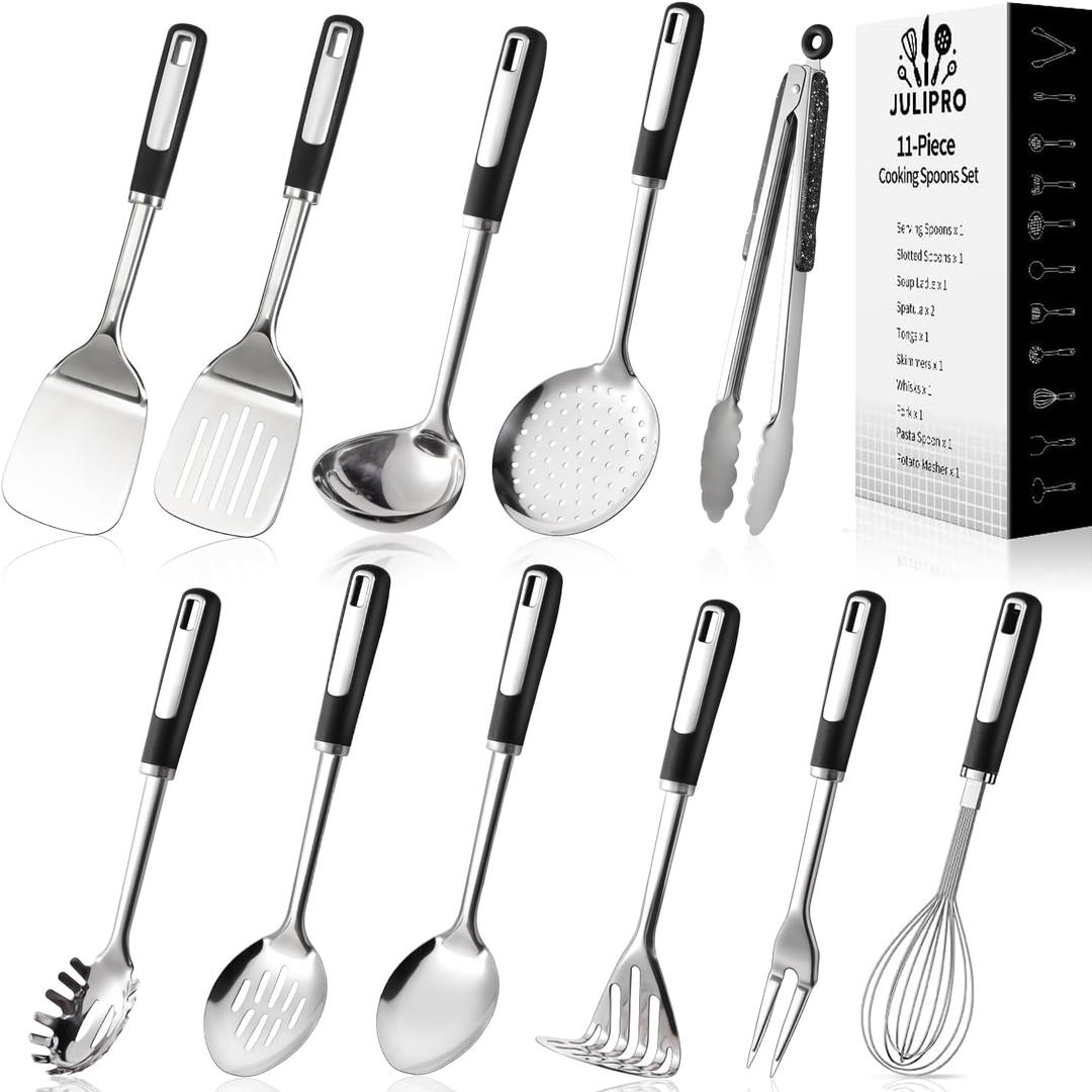 Stainless Steel Kitchen Utensil Set Premium Thickened Cooking Utensils Set, Silver Kitchen Tools Set for Cooking, Dishwasher Safe Kitchen Tool Set