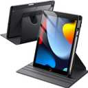 JETech Rotating Case for iPad 9/8/7 (10.2-Inch, 2021/2020/2019 Model, 9th/8th/7th Generation) with Pencil Holder, 360 Degree Rotation Protective Stand Cover Clear Back, Auto Wake/Sleep (Black)