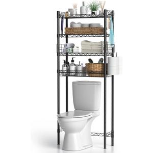 Hodonas Over Toilet Bathroom Organizer, Adjustable 4-Tier Over The Toilet Storage Shelf Sturdy Bathroom Shelves, Freestanding Above Toilet Storage Rack Stable Bathroom Space Saver, Black