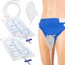 Wearable Urine Collector with Reusable Silicone Pouch Breathable Fixing Pants Urinary Drainage Bags 2000ml and 1000ml 1.2M Catheter for Travel Outdoor, Elderly Male Blue