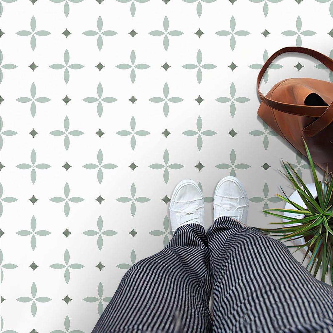MORCART Peel and Stick Floor Tile Star Waterproof Vinyl Flooring DIY for Bathroom, Kitchen, Fireplace, Pet House, Stairs, Bedrooms, Wall, Store(40PCS,7.87" x 7.87",Light Green+Dark Green+White)