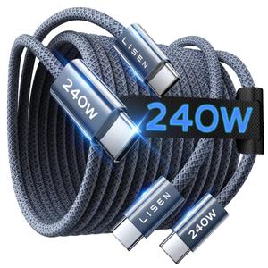 LISEN USB C to USB C Cable, 240W C to C Cable Fast Charging [6.6FT, 2 Pack] Type C Charger Fast Charging USBC to USBC Cable for iPhone 17 16 15 Pro Max iPad MacBook Neo Air Pro Samsung S26 S25 Ultra (Midnight)