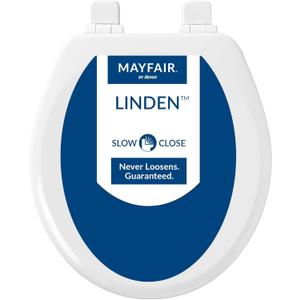 Mayfair Linden Slow Close Toilet Seat, Non Slip Heavy Duty Wood, Easy Install, Round, White