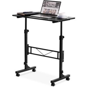Amztabler Small Standing Desk Adjustable Height, Mobile Stand Up Desk with Wheels, 32 Inch Portable Rolling Desks Conference Room Tablesf for Walking Pad Treadmill Black