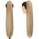 FESHFEN Straight Ponytail Extensions Long Drawstring Pony Tails Natural Synthetic Hair Piece Clip in Ponytails Hairpieces for Women, Mixed Blonde 20 inch
