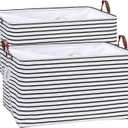 Hinwo 70L Extra Large Storage Bins, 2-Pack Closet Organizers and Storage, Foldable Clothes Storage Baskets with Handles, Containers for Clothing, Blanket, Comforters, Toys, Bedding (Black Stripe)
