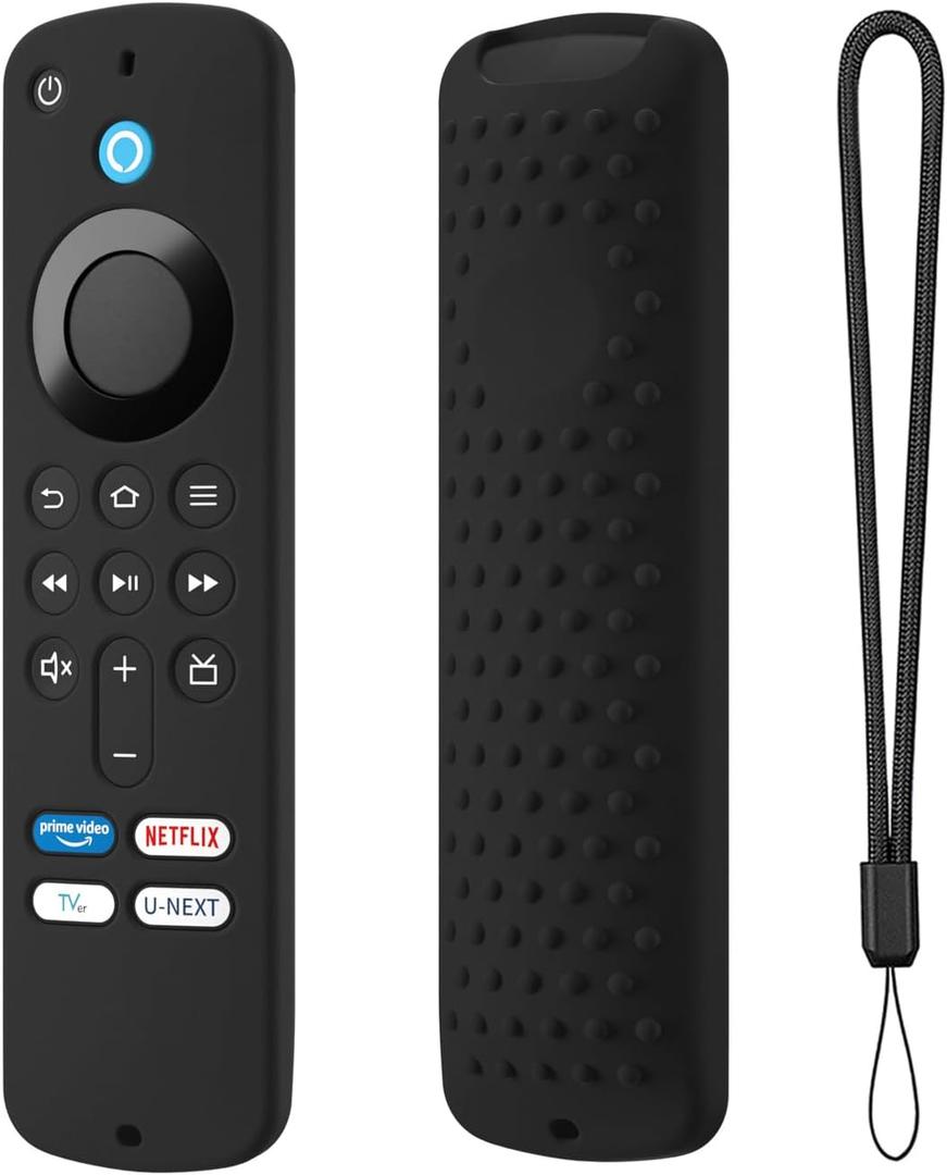 Hi Color Silicone Cover Compatible with Fire TV Stick 4k Plus/Select, Fire TV Stick HD Remote PA38CA Protective Cover Case with Lanyard (Black)