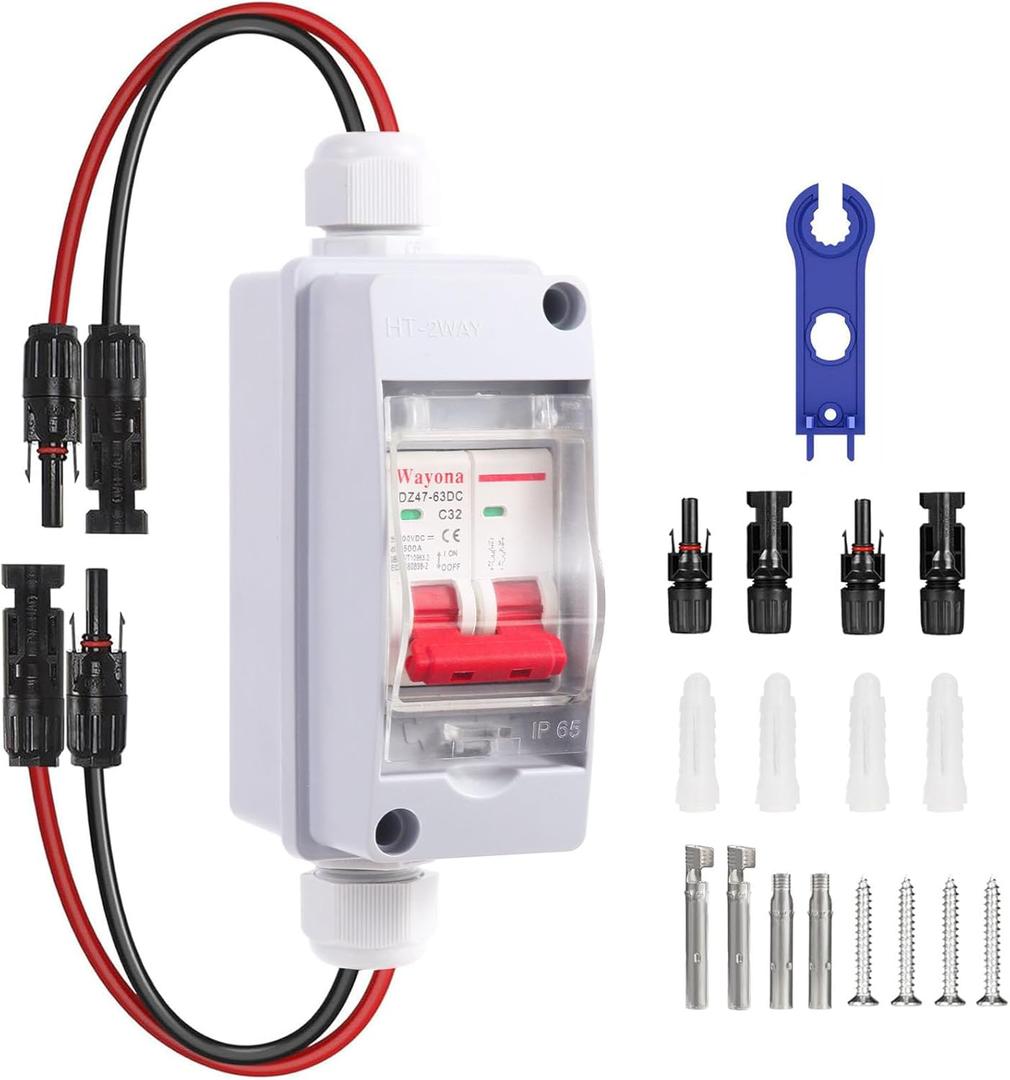 Solar Panel Disconnect Switch DC 500V Solar Circuit Breaker Box 32Amp IP65 Waterproof Miniature Circuit Breaker Solar PV Disconnect Switch Box Outdoor