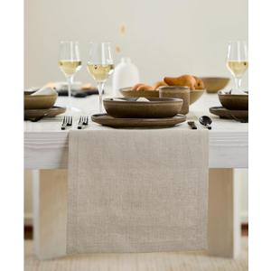 Solino Home Linen Natural Table Runner 144 Inches Long - 100% Pure Linen Extra Long Table Runner 14 x 144 Inch for Spring, Easter - Fete
