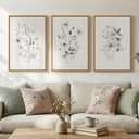 Framed Neutral Botanical Floral Wall Art, 3 Piece Modern Farmhouse Flower Canvas Artwork for Walls, Rustic Minimalist Wildflower Plant Painting Prints for Living Room Bedroom Hallway Home Decor, 16x24, 16" W x 24" H x 3Pcs