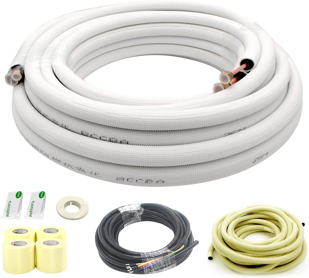 33 Ft Mini Split Line Set,Air Conditioning Copper Tubing Pipe Extension,1/4" & 1/2" 3/8" PE Thickened for AC and Heating Equipment Insulated with Nuts. (1/4+1/2)