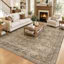 FMFUNCTEX 10x12 Washable Brown Neutral Vintage Area Rug for Living Room