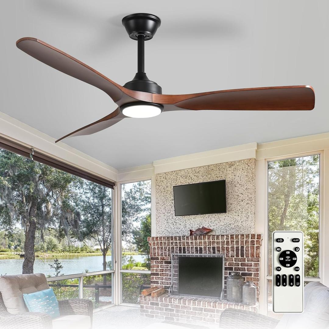 Depuley 52-Inch Ceiling Fan with Light: Walnut 3 Blade Outdoor Fans for Patios - Dimmable Indoor Fan with Remote APP Control Ultra Quiet DC Motor Reversible 6 Speed Timer