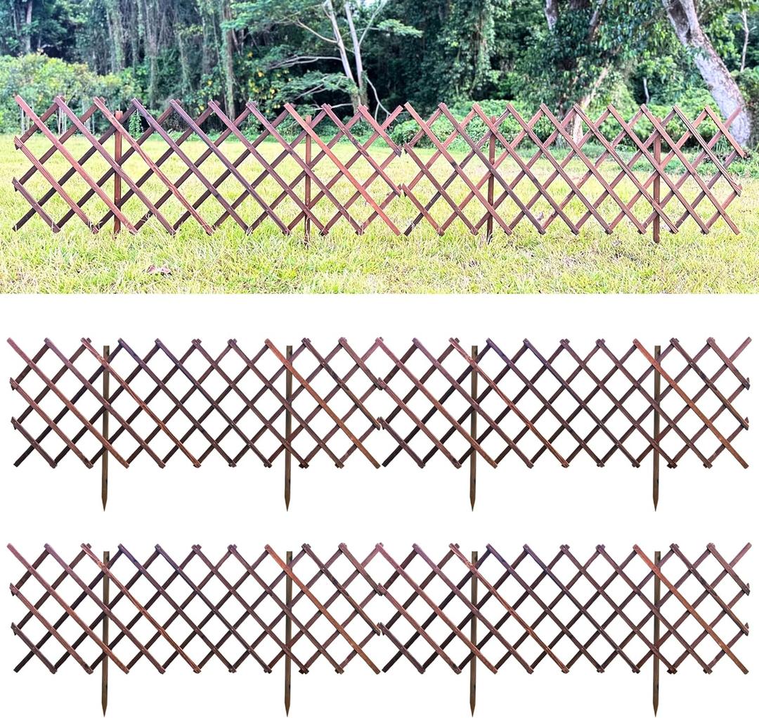 ShopLaLa Garden Fence (4 Pack, Total 24ft (L)) Wooden Lattice Panels for Outside Flower Edging Landscape Patio Outdoor Decor, Expandable Wood Plant Trellis Fences and Gates, Animal Barrier for Dogs (Medium x 4 Pack (Total 24 ft))