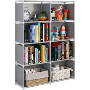 JIUYOTREE 5-Tiers Closet Storage Organizer with Fabric Cloth at BackDouble Row Modular Cubes Bookshelf, Living Room, Study Room, Bedroom, Grey