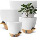 12/10/9/8 inch Self Watering Pots with Visual Water Window, Extra Large Self Watering Plant Pot with Drainage Holes and Saucers, White Flower Pots for Indoor Plants
