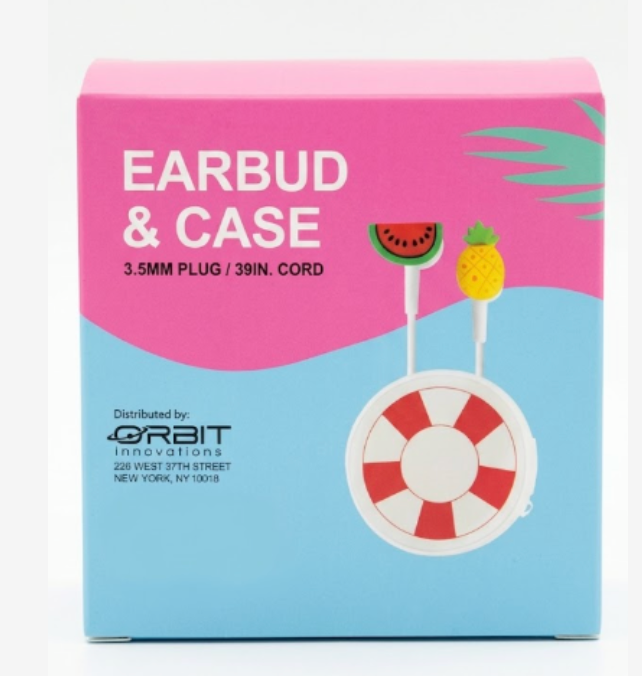 Melon and Pineapple EARBUD & CASE 3.5mm Plug/ 39In Cord, 4Pack