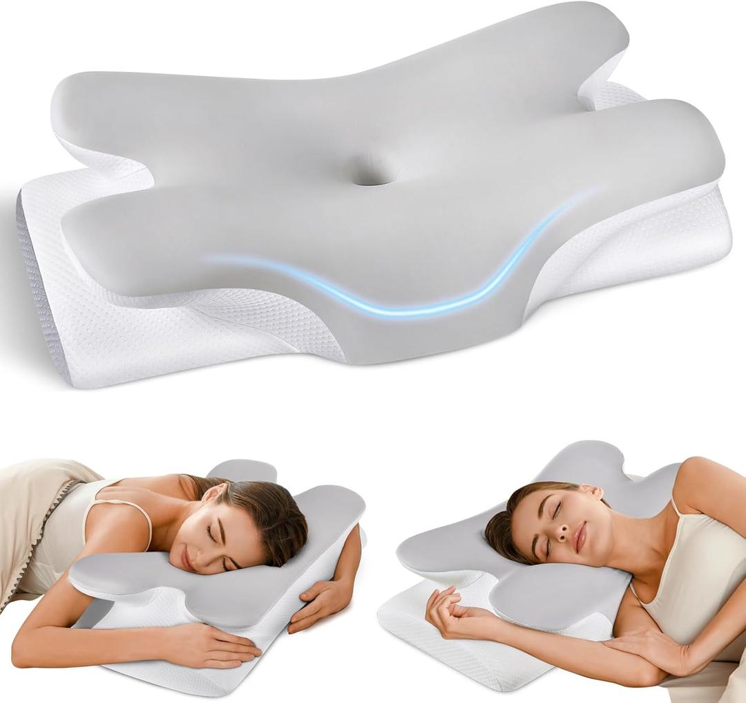 Cervical Neck Pillow for Pain Relief -Ergonomic Side Sleeper Pillow for Sleeping, Contour Memory Foam Pillows for Neck Support, Cooling Orthopedic Bed Rest Pillow for Back and Stomach Sleepers (Dark Grey)