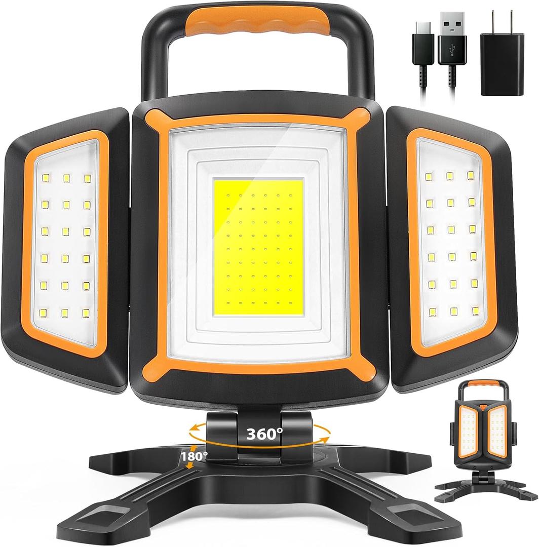 30W Rechargeable Work Light, 3000 Lumen Magnetic Work Light Battery Powered, Waterproof Portable Cordless Job Site Lighting for Construction Site, Workshop, Garage, Camping and Car Repairing