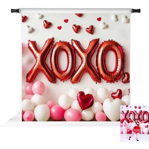 Kate Valentine's XOXO Heart Balloons Backdrop Photo Background Studio Props,8x8ft