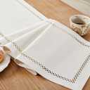 Burlap Style Farmhouse Table Runner, 13 x 90 Inch Off White, Rustic Geometric Hollow Table Runners 90 Inches Long for Dresser Table Everyday Use, 13x90 Inches, Off White