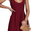 CNJFJ Women's Summer Shoulder Tie Strap Babydoll Dress Casual Scoop Neck A-Line Skater Swing Mini Sundress Burgundy, M
