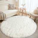Round White Rug for Bedroom, 5 ft Circle Area Rugs for Living Room, Soft Fluffy Shag Carpet for Teen Girls Boys Nursery Room Dorm Home Decor Aesthetic
