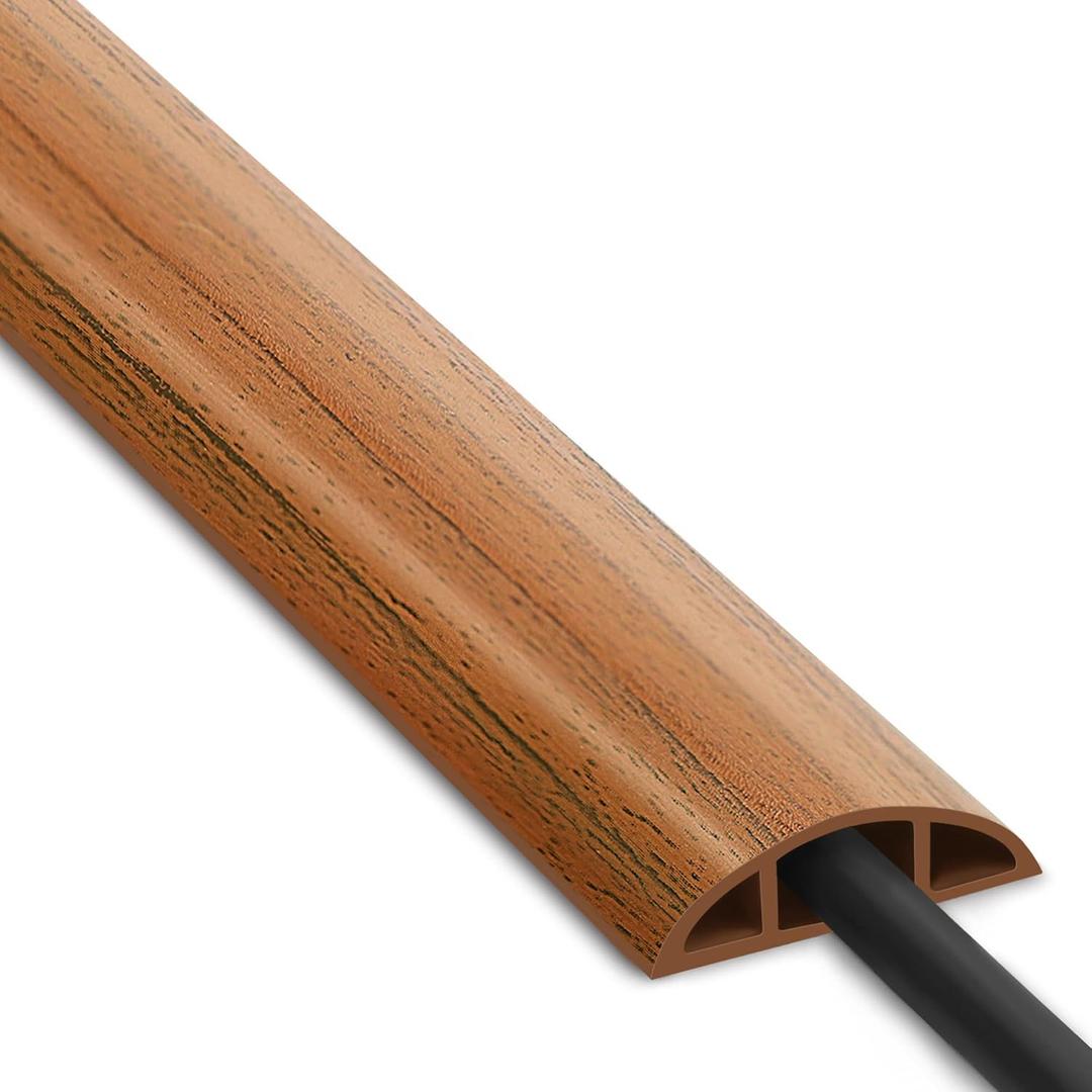 Floor Cord Cover 10ft, Cord Hider Floor Brown Walnut Wood, Floor Cable Management Prevent Cable Trips, Floor Cable Cover Wire Covers for Power Cords, Cord Protector Cord Cavity W0.47in H0.28in (W1.2'' x L10')