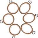 Framendino, 6 Pack Round Oval Embroidery Hoops 4 Inch Imitated Wood Display Frame Circle Cross Stitch Hoop Ring for Art Craft Sewing Hanging Ornaments
