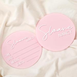 Geelin 2 Pcs 6 Inch Newborn Announcement Sign for Hospital Acrylic Birth Announcement Sign Baby Name Milestone Plaques DIY with 14 Sheets Alphabet Stickers for Photo Props Baby Shower(Pink)
