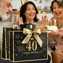 2 x YoungTree 40th Birthday Gift Bag with Tissue Papers and 1 Greeting Card Ribbon,Portable Paper Gift Bags with Handles,Black Gold Present Bags for 40th Birthday Decorations Supplies 12.6" x 9.8" x 4.3"