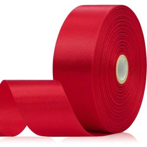 2 x 60 Yards Red Satin Ribbon 1-1/2 Inch, Solid Polyester Fabric Ribbon for Gift Wrapping, Crafts, Flower Bouquet, Wedding, Festival, Christmas, Halloween