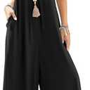 Happy Sailed Women's Jumpsuits Loose Overalls Summer Sleeveless Ruched V Neck Flared Wide Leg Pants Rompers with Pockets