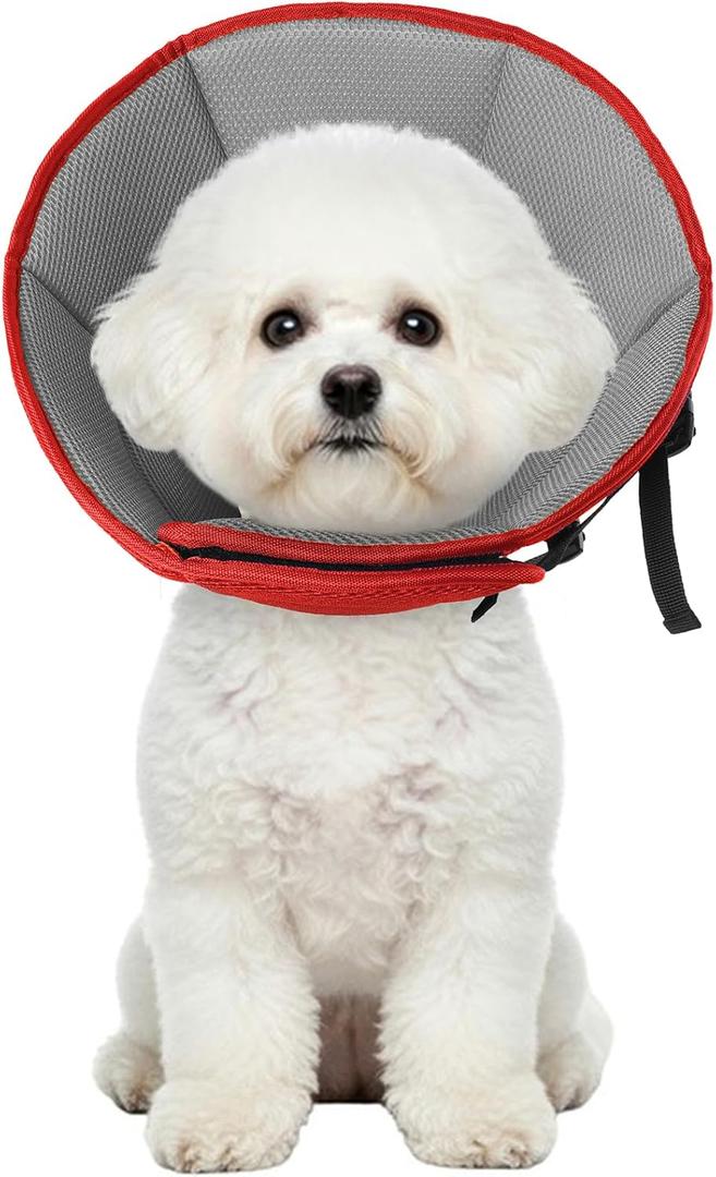 Dog Cone Collar After Surgery, Adjustable Soft Recovery Cone for Small Dogs to Stop Licking, Light-Weight Comfortable Elizabethan Collar for Dogs Anti-Bite Lick Protective Wound (S(Neck Girth:9.45"-11.81"), Red)