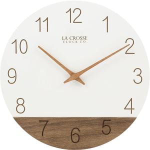 La Crosse 404-3630B 12" Sierra Wood Quartz Analog Wall Clock, White