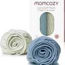 Momcozy Muslin Mini Crib Sheets Fitted - 38''x26'' Pack and Play Sheets for Pack N Play Mattress, 2 Pack Soft & Breathable Natural Cotton Non Slip Bed Cover for Boys, Girls, Grey Blue