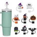8 Pcs Straw Cover Cap for Stanley 30&40 oz Tumbler Cups, 0.4 in / 10mm Wide Cute Silicone Straw Topper Tips Lids Protectors for Compatible with Stanley Cup Straws Accessories - HALLOWEEN3
