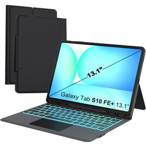 for Galaxy Tab S10 FE+ 13.1 inch Keyboard Case - Folio Combo 7 Color Backlit Tablet Book Cover with Smart Touchpad - Galaxy Tab S10 FE Plus 13.1" 2025 Samsung Keyboard Case with Pen Holder Black