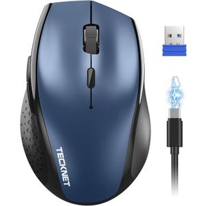 TECKNET Wireless Mouse Rechargeable,Mouse for Laptop Computer,2.4G USB Computer Mice Wireless,6 Button 6400 DPI Ergonomic Silent Mice, Portable Cordless Travel Mice-Wide Compatibility (Blue)