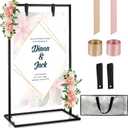 FACULX Wedding Sign Holder, Welcome To Our Wedding Sign Stand with Satin Ribbon and Bundle, Heavy Duty Easel Stand for Sign, 62x31x14.5 Metal Floor Standing Easels for Signs, Poster - Black