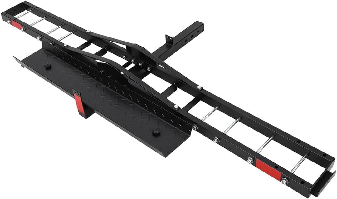 Garvee Motorcycle Trailer Carrier with Loading Ramp, 600 LBS Weight Capacity, Heavy-Duty Iron & Aluminum Construction, Includes 4 Straps, Black Motorcycle Transport Hitch Platform, Black