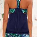 Yonique Two Piece Tankini Bathing Suits T-Back Blouson Swim Tops with Boy Shorts Women Swimsuits Sporty Swimwear (XXL)