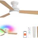 Orison 42-Inch Ceiling Fans with Lights, Low Profile, Flush Mount, Features RGB Backlight, Dimmable Lighting, 6 Speeds, 3 Reversible Blades, Remote and App Control, White